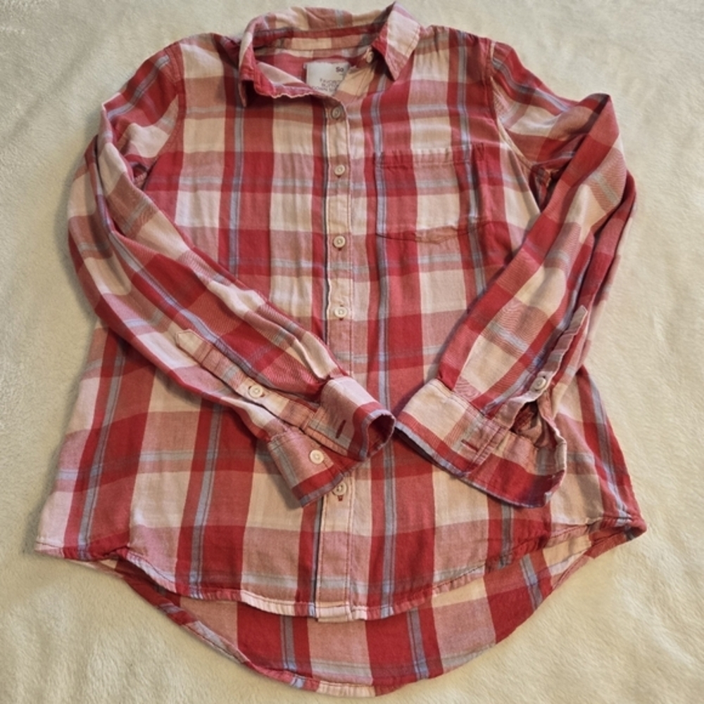 SO Women's Long Sleeve Button Down Plaid Flannel Small - Picture 10 of 10